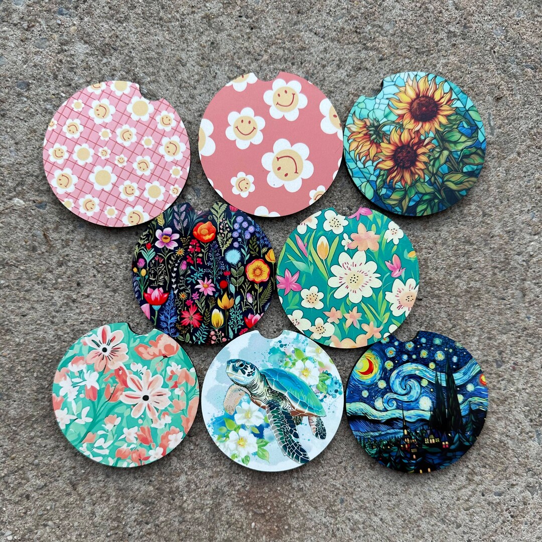 Set Of 6 Zodiac & Moon Coasters - Absorbent Ceramic Stone With Cork Back, Includes Metal Holder, Housewarming Gift